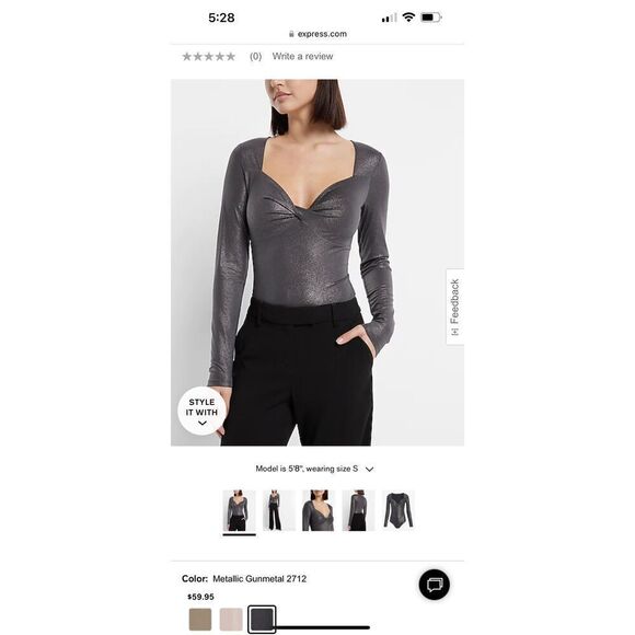 Express body contour body suit in metallic gunmetal twist front size S - Picture 3 of 8